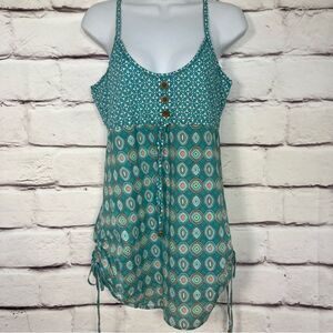 Anchor Blue Tank SZ M Tunic 100% Cotton Y2K 90’s Geometric Pattern Turquoise